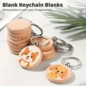 Wooden Keychain Set – 30 Pack DIY Round Wood Keychains for Crafts, Blank Unfinished Wood Circles for Painting Stamping, Customizable Key Rings for Party Favors, Wood Slices for Christmas Ornaments Gift Tags
