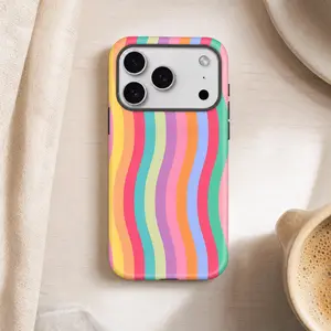 Colorful Wavy Stripe Dual-Layer Protective Case - A Sturdy and Durable 2-in-1 Case Compatible with iPhone 17/16/15/14/13/12/11 Pro Max/Plus/Pro and Samsung Galaxy S26/S25/S24 Ultra Series - A Stylish and Minimalist Phone Case