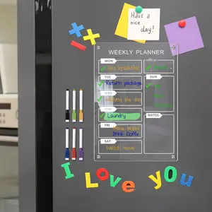 1 set Magnetic Clear Weekly Menu Board, Acrylic Planning Board, Weekly Planner, Meal Planner, Fridge Magnet Weekly Calendar for Home Kitchen, Acrylic magnetic weekly/monthly plan notepad, message board, erasable and transparent