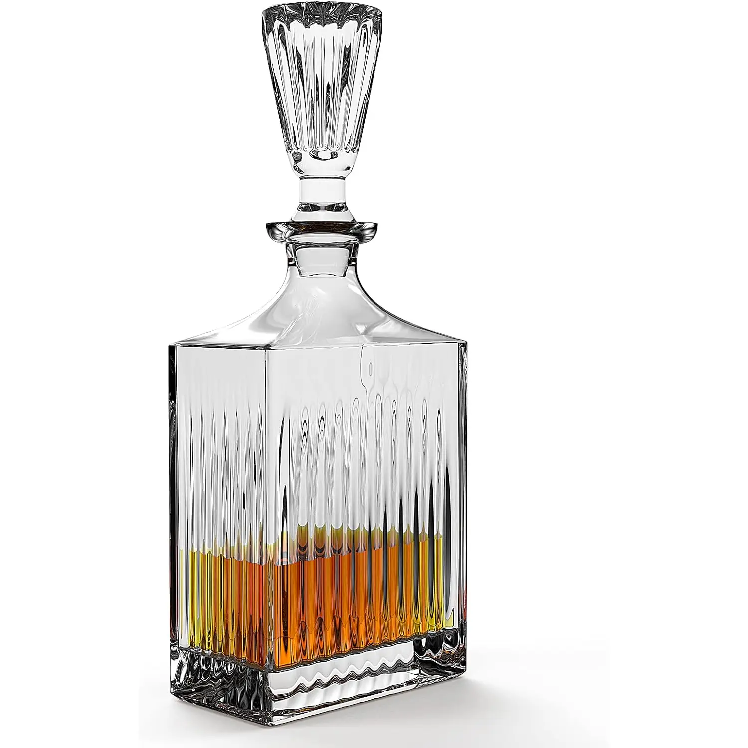Whiskey Decanter with Sealed Irregular Stopper,Novel Lead-Free Crystal Glass Bottle,Gift for Friends,Glass Decanters for Vodka,Wine, Liquor,Juice and Water(Carved Strip) uEmoh