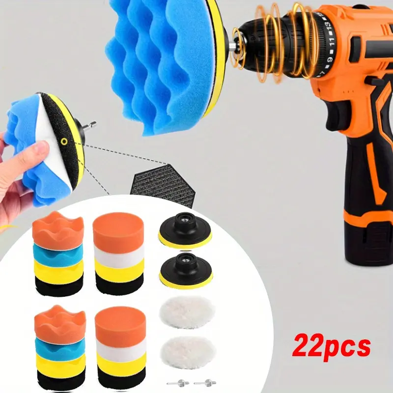 22pcs Drill Buffing & Polishing Pads Set - Car Foam Pad Kit for Polishing, Waxing, Sealing Glaze - 3-Inch Multipurpose Detail Polishing Wheel with Drill Adapter - No Electricity Needed