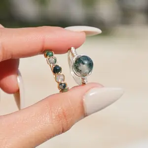 Moss Agates wire wrapped Crystal ring | Beaded rings | braided ring