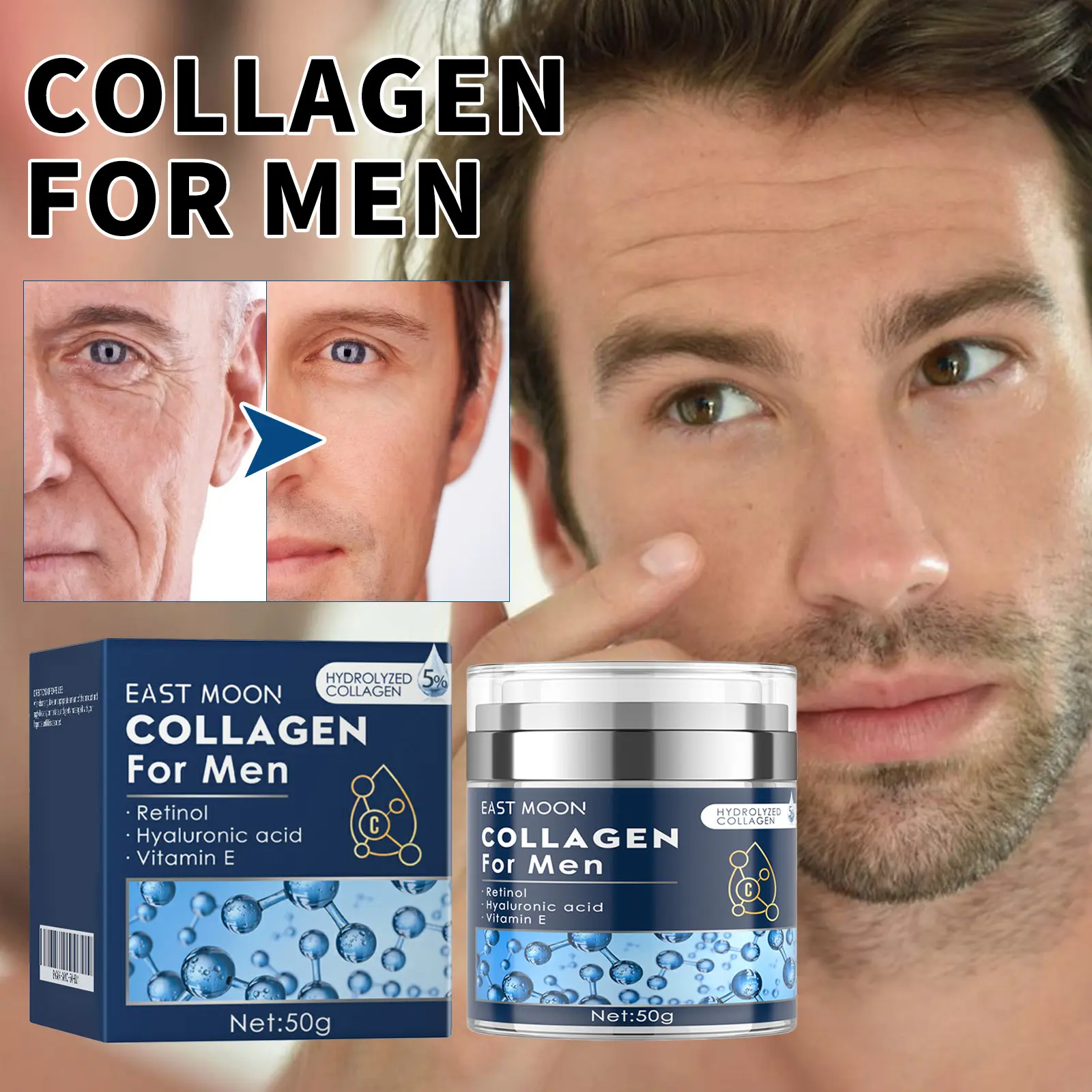 East Moon Men's Retinol Face Cream - Hydrating Hyaluronic Skincare for Adults, Lightens Fine Lines, Firms, Lifts and Restores Skin