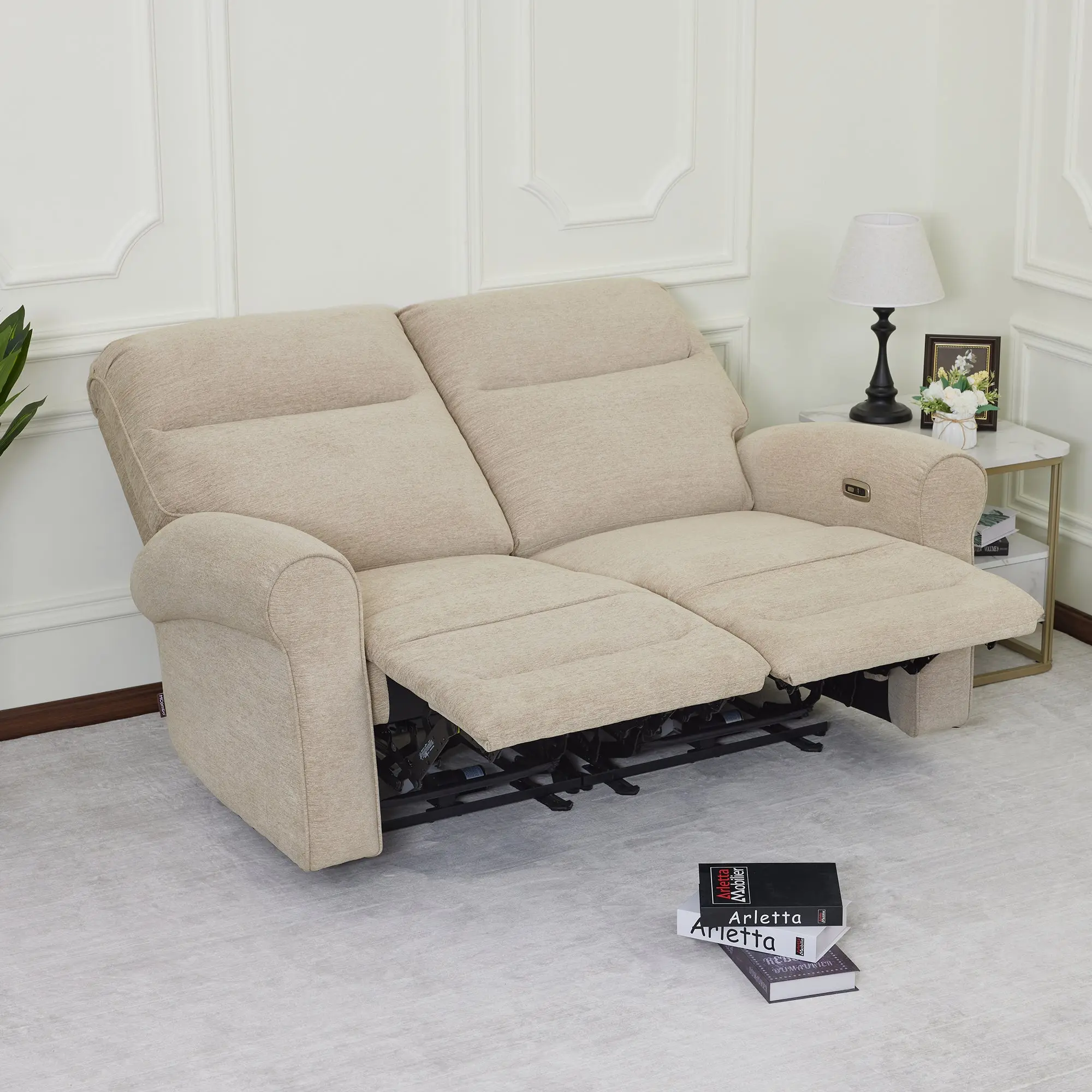 MCombo Wall Hugger Power Adjustable Reclining Loveseat - Fabric Modern Chairs with USB-C, 2-Seat Compact Ergonomic Cushions, Apartment & Watch Party Living Room Furniture, Model PR635M1