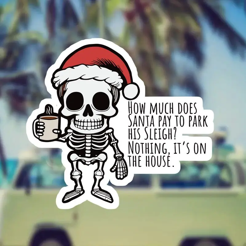 Skull Christmas Stickers, Humorous and Fun Christmas Stickers, Car Decoration Stickers, Laptop Stickers, IPad Stickers, Phone Case Stickers, Decorative Stickers, Water Bottle Stickers