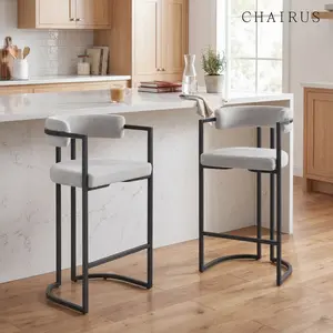 CHAIRUS 26-In Counter Height Barstools, 2-Seat Modern Faux Fur Upholstered Chairs with Footrest & Metal Base, Velvet Counter Height Chairs for Kitchen Island, Barstool