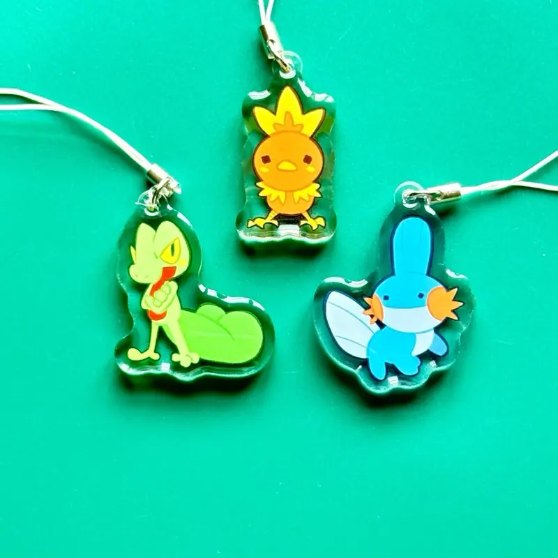 Pokémon Collectible Acrylic Keychains - 1.5in Compact Charm, Double-Epoxied Polished Look, 3-Piece Generation 3 Starter Characters (Torchic, All) for Collectors