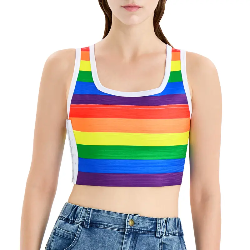 CuteStreet Transgender Tomboy FTM Chest Binder Rainbow Adjustable Affordable Breathable and Strong Compression Racerback Tank Top Trans Bra Binder Fit Womenswear Elastic Smooth