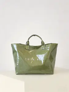 Women's Glossy  Tote Bag, Waterproof PVC Coated Handbag with Top Handles, Large Capacity Casual Shoulder Bag for Work, School, Beach & Everyday Use outdoorfun