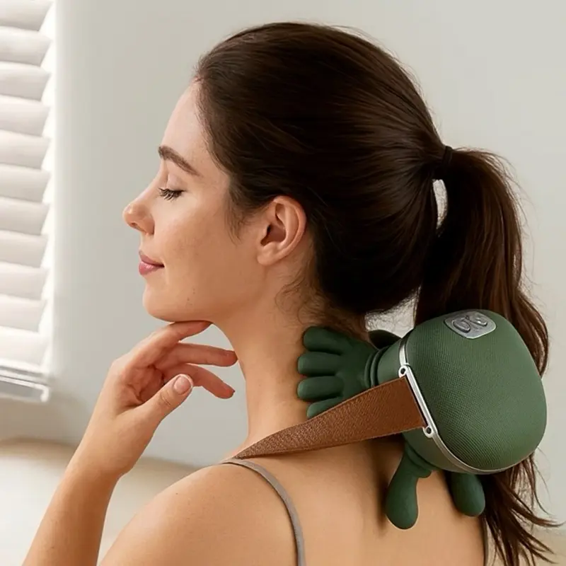 PulseHands Green Neck & Shoulder Massager with Control Buttons and Band Design for Muscle Relief Portable and Easy to Use for Home Office Gym or Travel