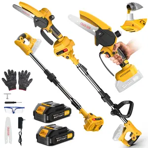 2-IN-1 Cordless Pole Saw/ Mini Chainsaw, 2PCS 21V 2.0A Battery With Charge, 6 Inch Electric Pole Chainsaw, 5 LB Lightweight, Pole Saw For Tree Trimming gardening work limb branch cutter pruner chain small