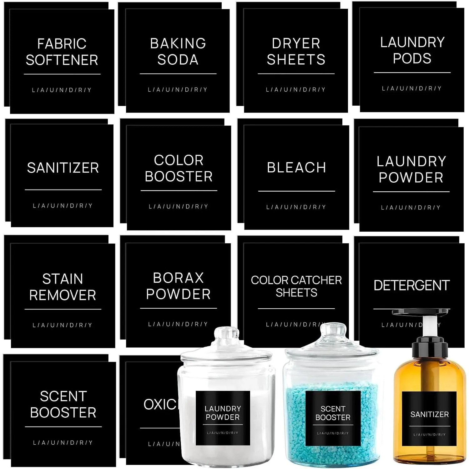28 count Laundry Labels for Containers,Minimalist Laundry Labels for Jars,Removable  Laundry Room Label Stickers, Storage Organization(Black)