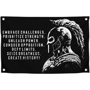 Tapestry Embrace Challenges Single Sided Banner  Large Motiv Qu Flag for Home Gym Decote Wall or - Wall Flag with Gladiator Image and Quote