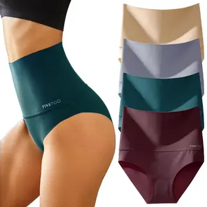 FINETOO 4pack Underwear for Women High Waisted Nylon Brief Spandex Minimlist No Show Womens Bikini Seamless Bridal Lingerie S-3XL