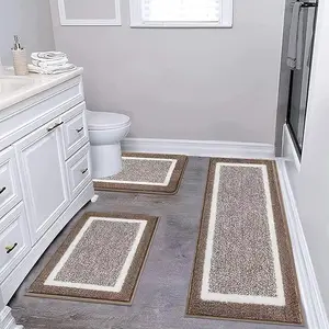 Washable Shaggy Bathroom Rug Set, Multi-Size Non Slip Microfiber Mats, Absorbent Floor Rugs for Shower, Bath and Toilet