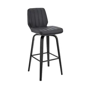 HomeRoots 38 in. Gray Faux PU Leather & Iron Swivel Seat Bar Height Chair, Stylish Indoor Furniture Barstool, Faux PU Leather Upholstered Indoor Chair, Pu Leather Chair, Barstools
