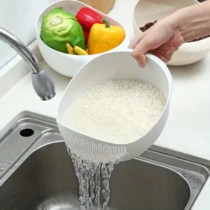1 multi-functional kitchen dish basket and basin, made of food-safe plastic, with a drainage hole for drainage, for washing rice and vegetables, suitable for home kitchens and outdoor camping, kitchenware, Strainer utensils