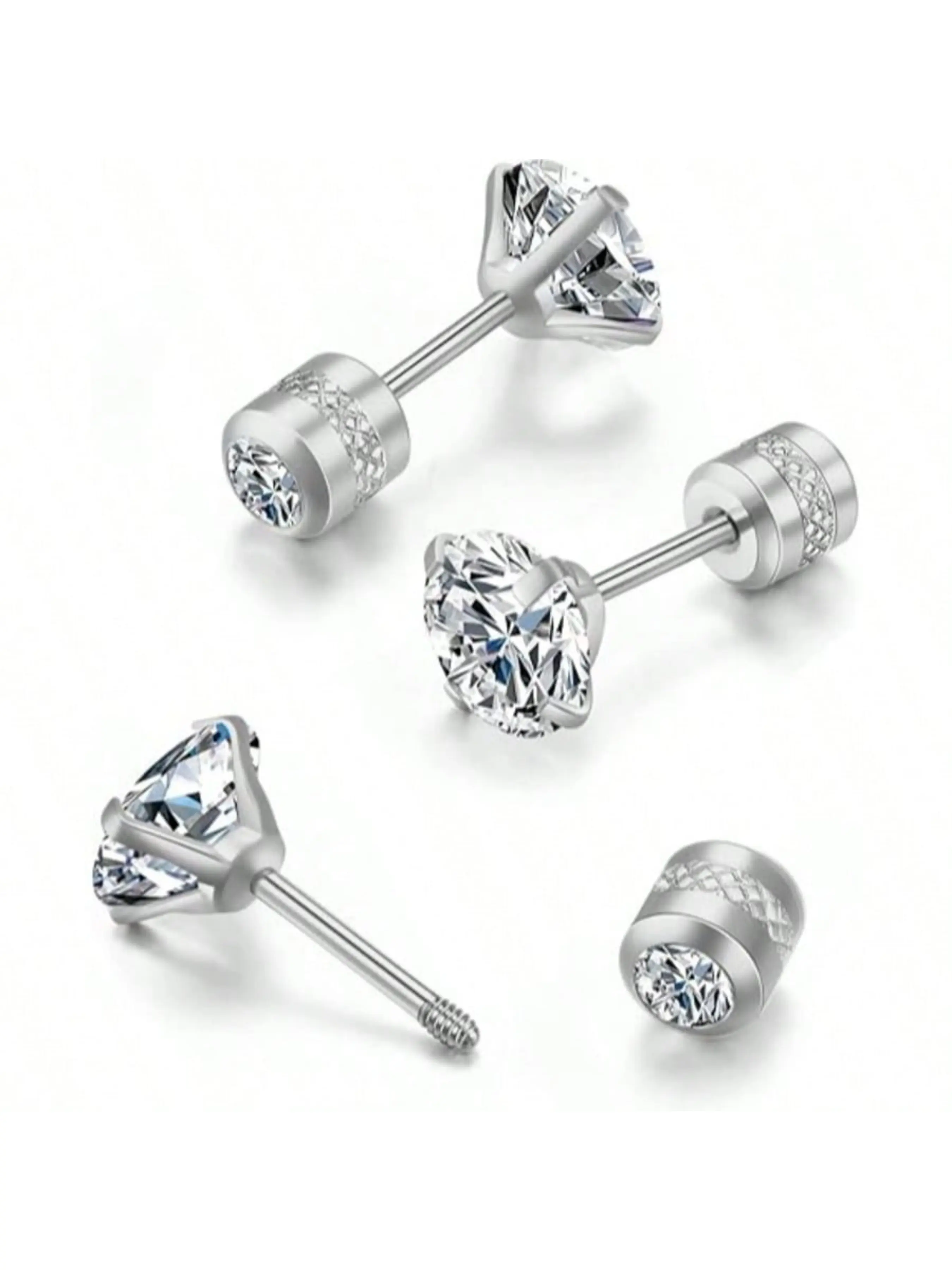Hypoallergenic Stainless Steel Screw Back Earrings Pure Post For Sensitive Ears Cubic Zirconia Earring Studs For Women Men Double Side Earrings Piercing Sleeper Studs Jewelr Hypoallergenic Cz