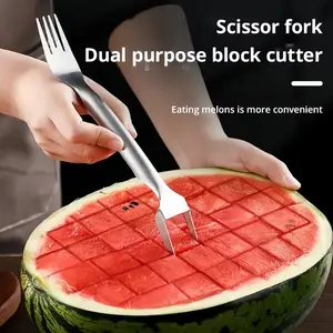 2-in-1 Stainless Steel Watermelon Slicer & Fork - Easy Cutting and Serving Tool for Kitchen and Restaurant Use Fruit Utensils