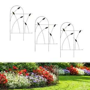 Arifaro Metal Decorative Garden Fence Border, 32 in x 16 ft,Rustproof Wrought Iron Landscape Fencing for Flower Bed, Trees (Dark Brown)