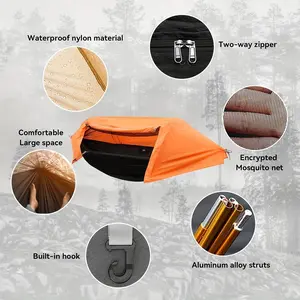 Camping Hammock with Mosquito Net and Rainfly Cover, Camping Hammock, Lightweight Portable Hammock, Waterproof Camping Hammock for Outdoor Backpacking Hiking Travel