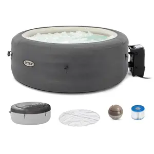 Intex SimpleSpa Bubble Massage 4 Person Inflatable Hot Tub with Insulated Cover