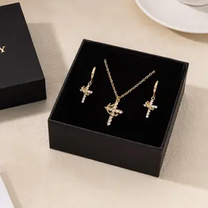Tewiky Crown Cross Pendant Choker Necklace & Earring Set,Pretty Crown Cross Necklace & Earring For Daily Clothing Decor Trendy All-match & Exquisite Jewelry Perfect for Any Occasion and Ideal Gift