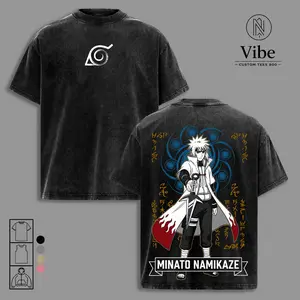 Minato Namikaze Naruto Vintage Washed T Shirt, Tank Top Anime Manga Graphic Oversized Tee, Fourth Hokage Heavyweight Cotton Streetwear, Shinobi Back Print Unisex Fashion Gift