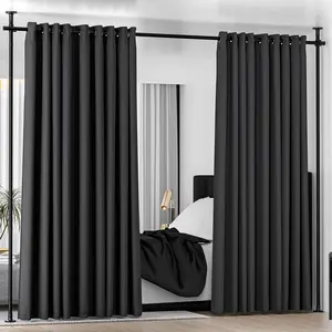 Room Divider Curtain Rod, No Drilling Wall Divider for Room Separation, Adjustable 48-120in (H) 30-70in(W), Heavy Duty Floor to Ceiling Tension Rod Divider, for Temporary Privacy Wall Divider-Black