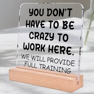 Fun Office Desk Decor Home Office Decoration Square Acrylic with Wood Base, Unique Gift for Colleagues, Christmas Decoration, Office Supplies