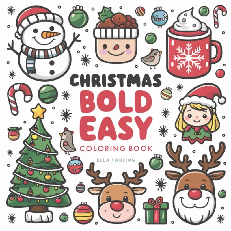 Christmas Bold & Easy Coloring Book for Adults & Kids: 40 Cozy & Big Designs for Relaxation: Featuring Santa Claus, Ornaments, Simple Patterns, & More