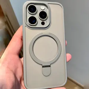 Slim Magnetic MagSafe Men Phone Case for iPhone 17/16/15/14/13/12 Pro Max/Pro/Plus/Air TPU & Hard Back Protection Wireless Shock Absorbent Matte Design Protective Case Shockproof Cover Casing with Ring Stand