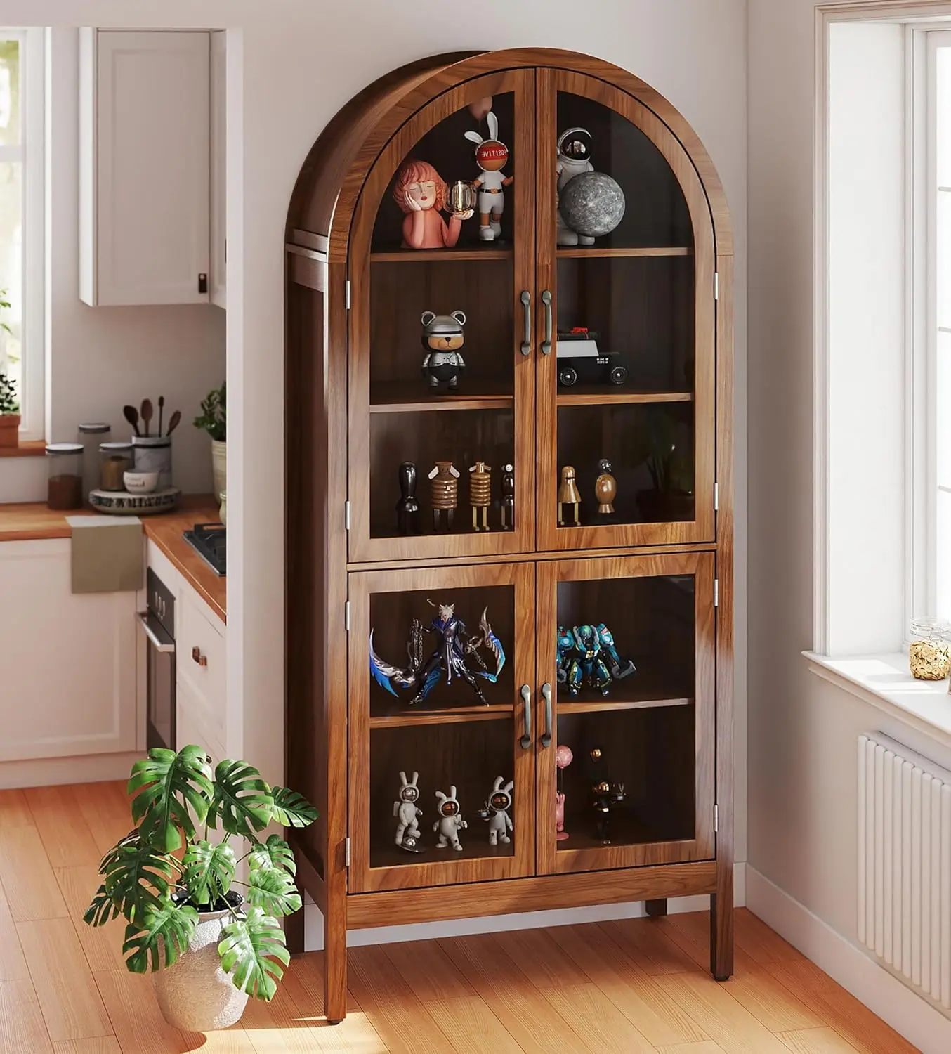 Arched Glass Cabinet with Acrylic Glass Doors, 70.9'' Tall Large-Capacity 5-Tier Curio Cabinet with Shelves, Collectibles Display Case for Living Room, Arched Glass Cabinets, Large-Capacity Glass Cabinets