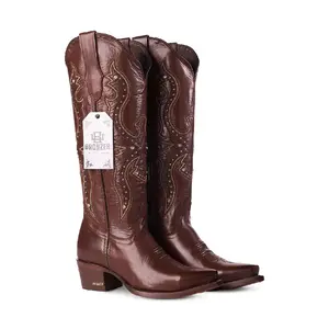 Harpy WR Cristal – Genuine Leather Cowboy Boot for Women in Coffee Color | Marie RT Last | Leather Sole