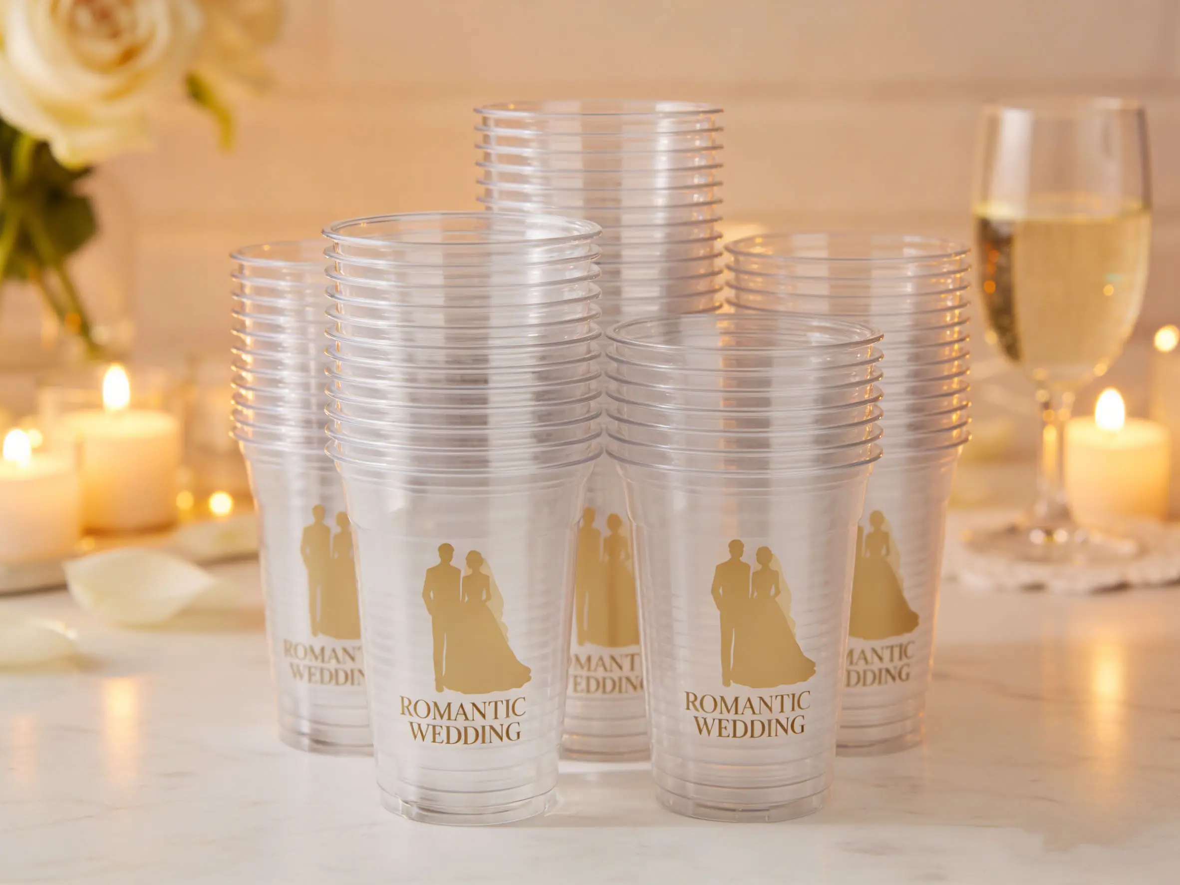 100-pack 12-ounce reusable clear plastic cups, suitable for parties, Christmas, weddings, Mother's Day, and Halloween disposable thickened plastic cups, wedding decorations, wedding supplies