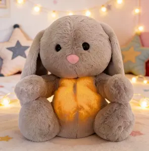 Calming Anxiety Relief Plush Toy with Sensory Features Music & Lights Soothing Stuffed Animal for Stress Relief Soft Gray Bunny