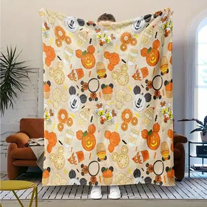 Halloween Mickey Pumpkin Head Pattern Printed Blanket Soft and Comfortable Flannel Knee Blanket Ideal Home Decoration Theme Blanket Perfect Gift Blanket Multifunctional Outdoor Blanket Suitable for All Seasons Ideal Halloween Gift Birthday Gift-280GSM