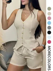 Women's Solid Color Tank Top & Shorts, Casual Sleeveless Top & Shorts for Daily Wear, Ladies Clothes for All Seasons, Office Siren Outfits, Cute Summer Outfit