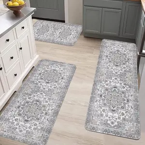 Farmhouse-Style Kitchen Rug Set 3-Piece Non-Slip Washable Bohemian-Style Carpet Mats for Kitchens Hallways Laundry Rooms Home Decor Anti-Fatigue Mat boho flannel room hallway kitchen mat flooring Boho Area Rug Boho Floral Rug Boho Runner Rug carpet floor