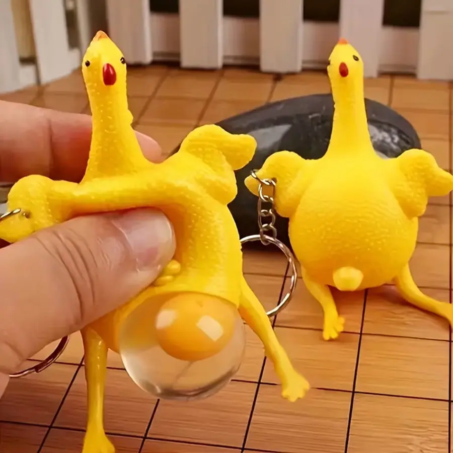 2-Pack Fun Keychains, Creative Egg-Laying Chicken Key Ring, Soft Chicken Stress Relief Keychain, Unique and Playful Accessories