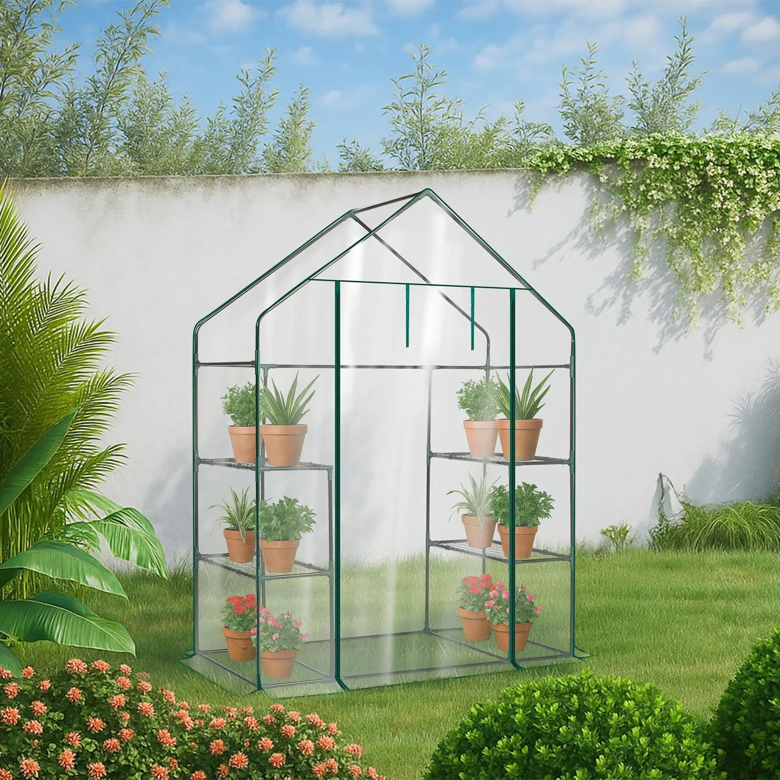 【Summervibes】Ubesgoo 56x29x77 in Mini Walk-in Greenhouse with 4 Sturdy Shelves, Cold Frame Grow Tent to Protect Plants from Frost & Extend Growing Season, Roll-Up Zipper Door for Indoor/Outdoor Use