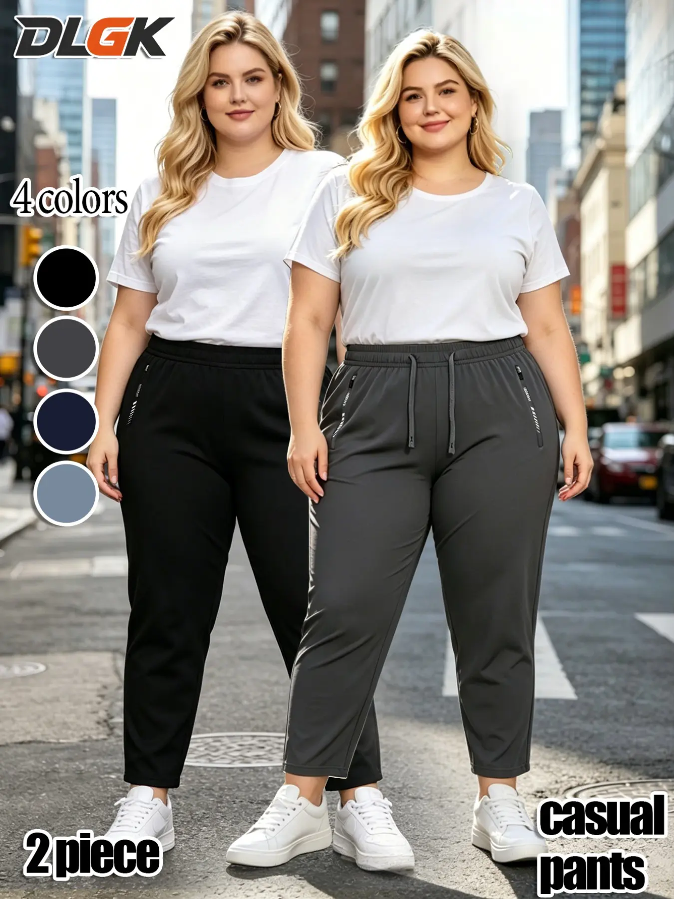 Elastic Fabric Plus Drawstring Waist Loose Fit Sports Pants, Women's Zip Pocket Joggers, Comfortable Casual Pants for Daily Wear, Versatile Athletic Trousers