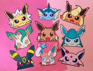 Eeveelutions Vinyl Peeker Sticker, Sylveon, Vaporeon, Jolteon, Flareon, Espeon, Umbreon Laptop, Tumble or Mug