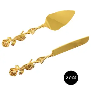 Cake Cutting Set for WeddingPersonalized Gold Cake Knife and Server Set, Custom Engraved Pastry Pie Server Cake Pizza Cutter, Birthday Bridal Gift  Steel with Elegant Gold Handle