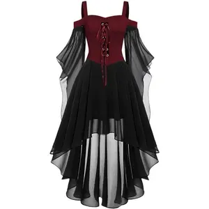 Women's Halloween costume, adult sexy witch costume, plus size Renaissance medieval vampire butterfly sleeve set, 2025