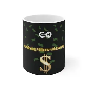 Manifesting Millions Mug 11oz - Law of Attraction Coffee Cup, Abundance Mantra Tea Mug, Positive Affirmation Ceramic Drinkware, Money Magnet