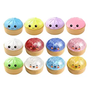 2026 New Glitter Dumpling Squishy with Steamer Box, Soft Sensory Fidget Steamed Bun Squeeze Tool for Adult Stress & Anxiety Relief, for Home Office Party