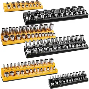 Socket Organizer for Tool Box Drawer, 6 count 143 Metric & SAE  Socket Holder, 1/4", 3/8", 1/2" Drive Socket Tray Set,  Socket Organizer