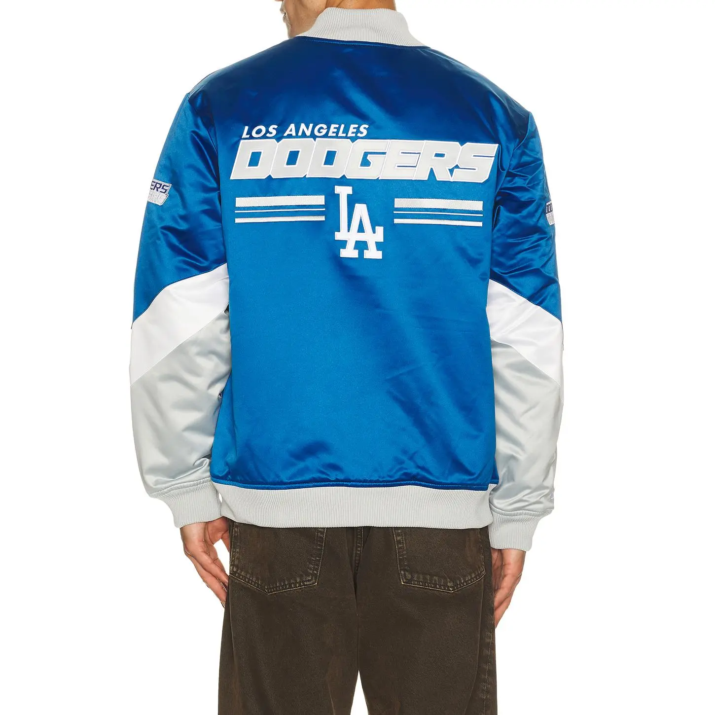 Mitchell & Ness MLB Los Angeles Dodgers Triple Check Heavyweight Satin Jacket in Royal
