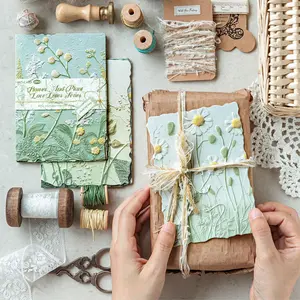 138 sheets/set Elegant and fresh style letterpress embossed material paper Flower and grass theme White kraft paper and earth paper material Decorate album Scrapbook can be cut at will